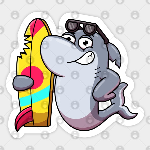 Shark With Surfboard Sticker by TheMaskedTooner